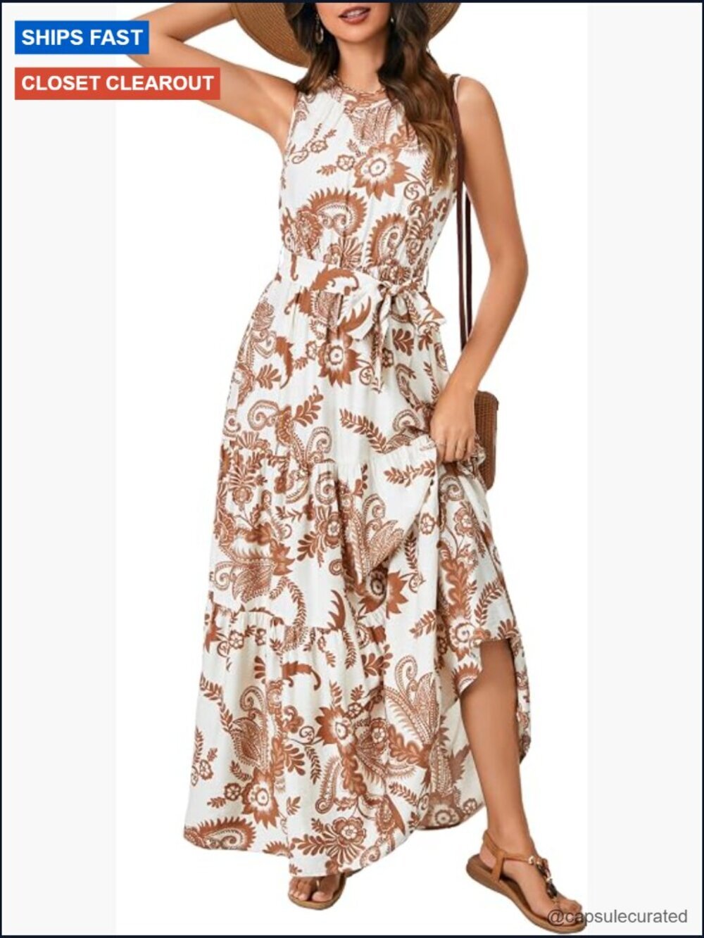 Sleeveless Boho Halter Neck Tiered A Line Beach Maxi Dress